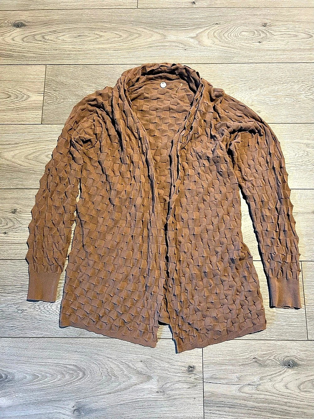 Margaret O'Leary 3D Textured Open Coat Cardigan Brown Cotton Cardigan Size M